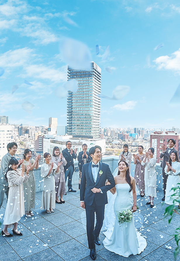 熊本市を一望する都会のウェディング